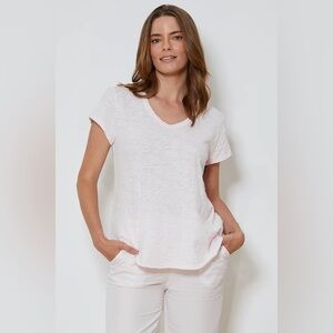 NWOT Mododoc White Short Sleeve V-Neck Boxy Tee Sz XL